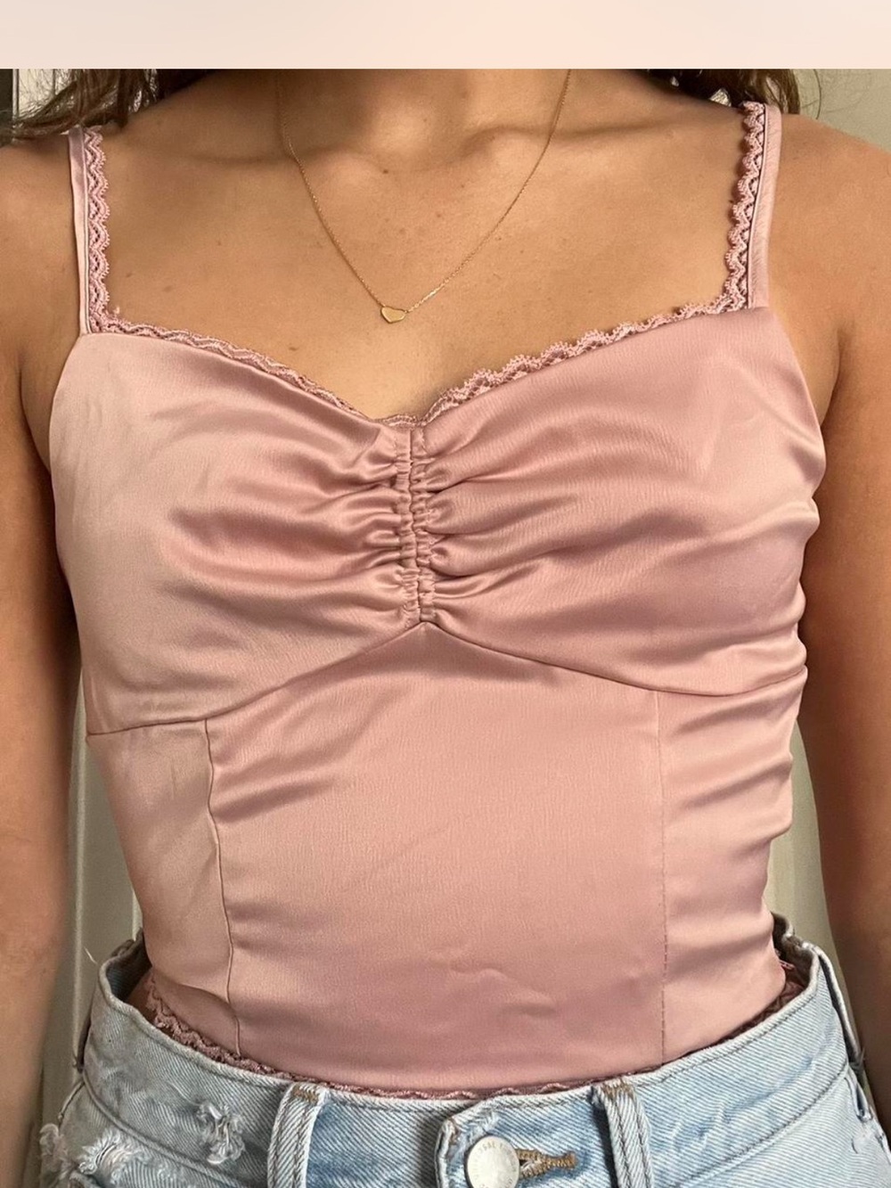 pink satin ruched-front camisole